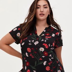 Torrid - Georgette black floral split neck blouse